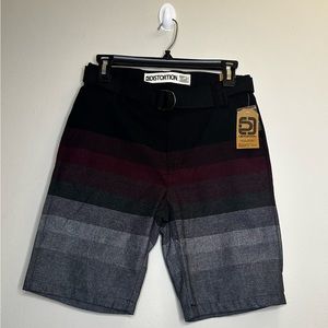 Distortion New  Boy's Size 14 Red Black & Gray Belted Shorts